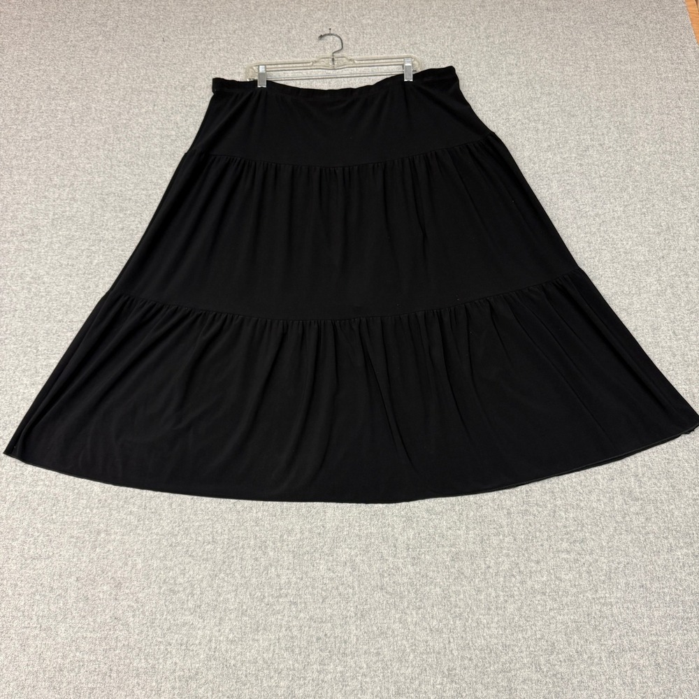Claudia Richard Tiered Maxi Skirt 1X Black Elastic Waist Stretch Jersey USA Made - Picture 5 of 9